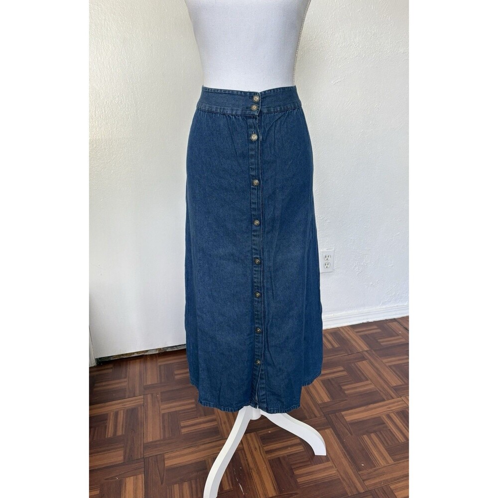 Studio West Women's Denim Front Button Up Long Skirt Size Medium